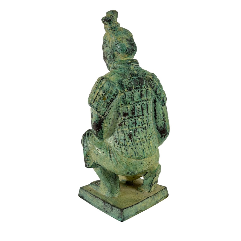 Vintage Kneeling cast iron Warrior Archer Statue Verdigris Green Patina 9.5" - Picture 5 of 6